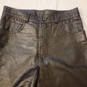 GUESS REAL LEATHER JEANS Y2K Zip Ankle Triangle Pants Black MOTO